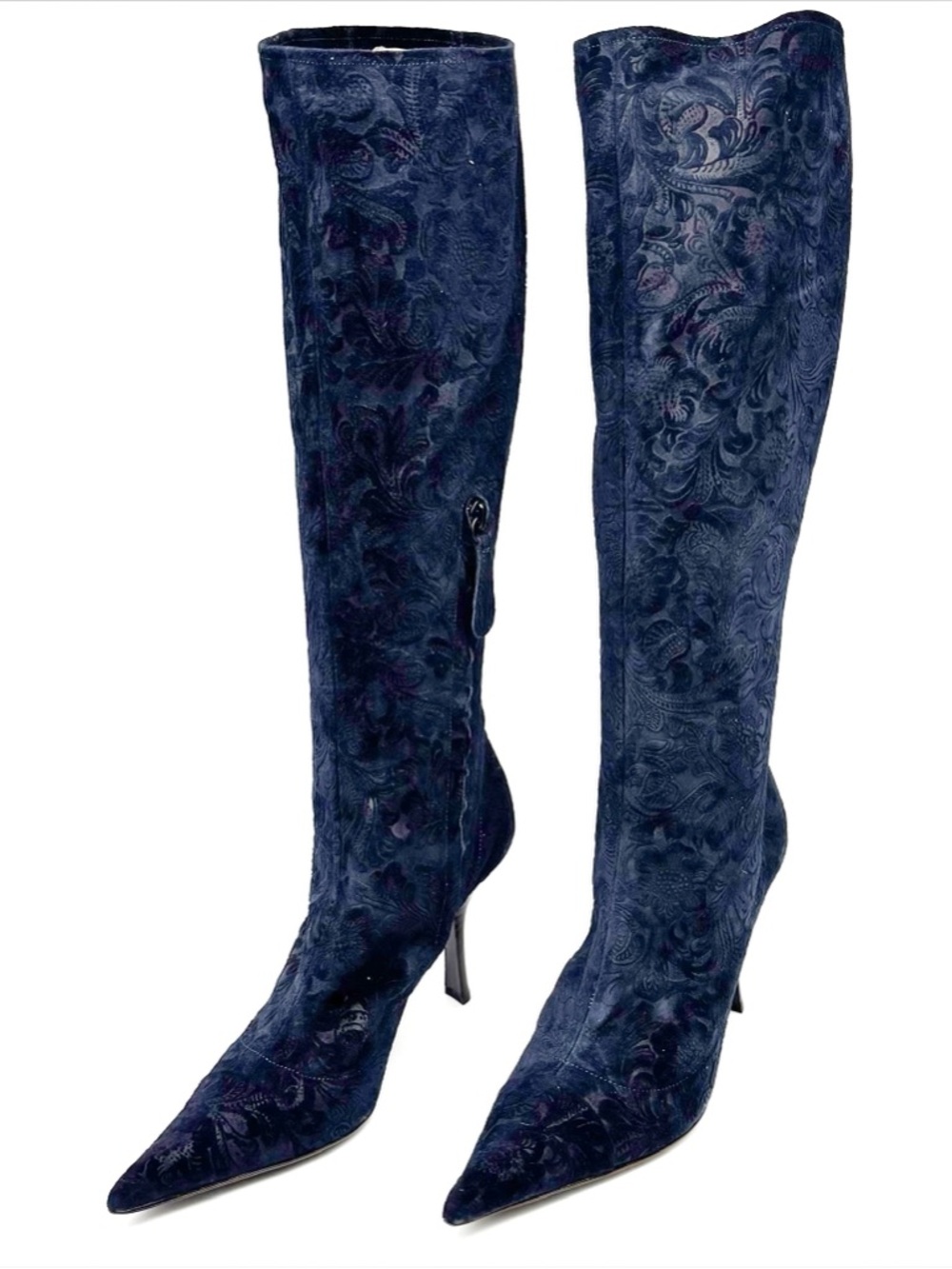 Giuseppe Zanotti Navy Leather Embossed‎ High Heel Boots Size 38.5